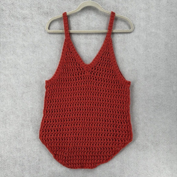 Free People FP Beach Tank Top Womens SMALL Orange Sleeveless Crochet Knit - Picture 1 of 13